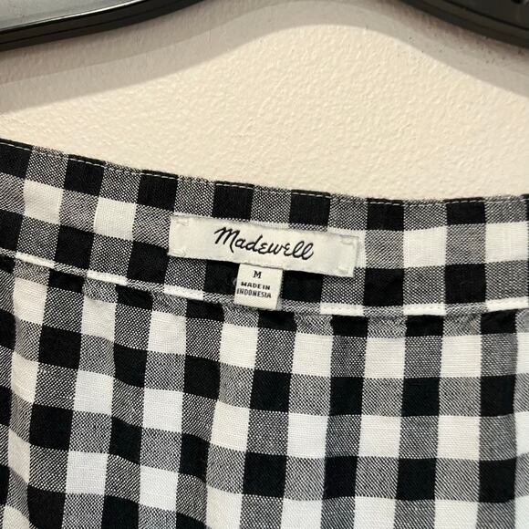 Madewell Linen Blend Gingham Square Neck Short Sleeve Mini Dress Pockets M - Picture 8 of 8